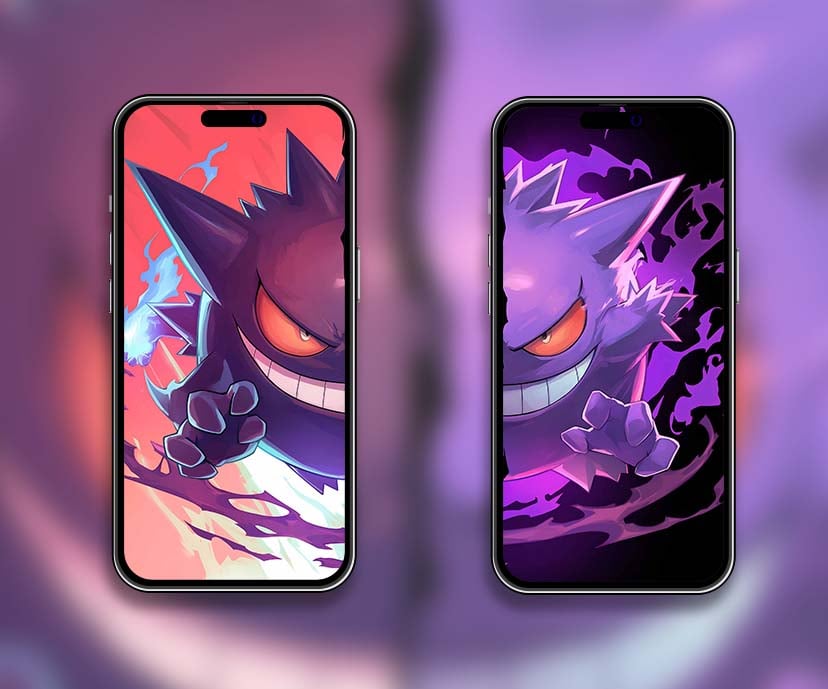 gengar and gastly haunting ghostly duo matching wallpapers collection