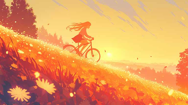 girl on bicycle sunset desktop wallpaper cover
