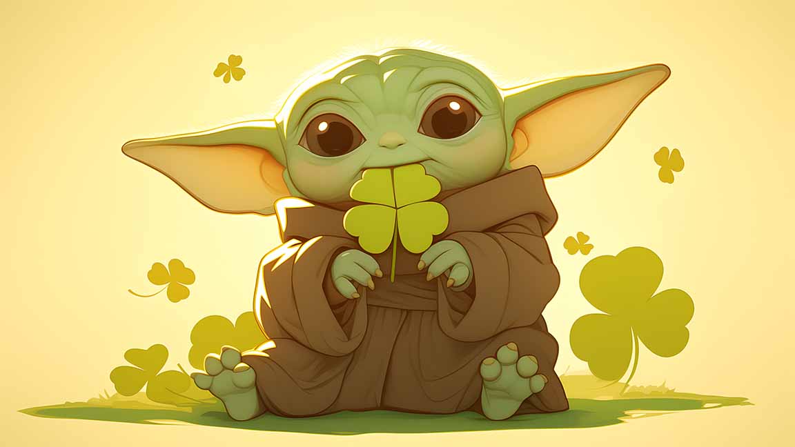 grogu baby yoda green clover st patrick's day desktop wallpaper cover
