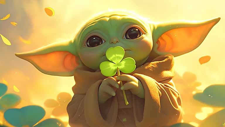grogu holding clover patricks day desktop wallpaper cover