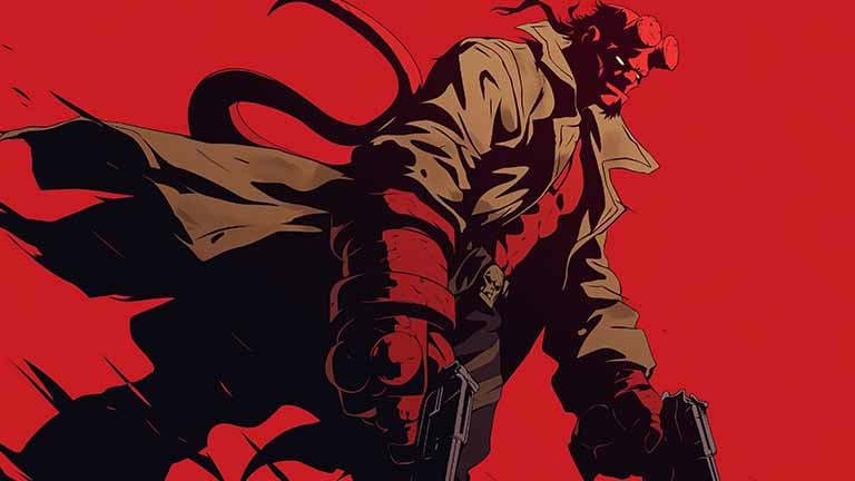 hellboy with gun red desktop wallpaper cover