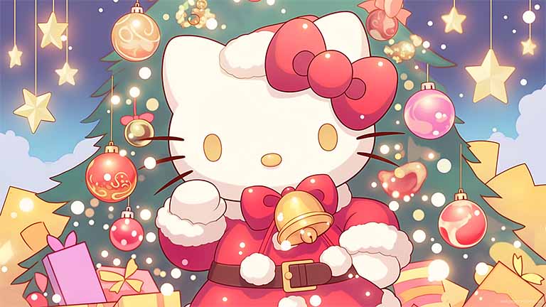hello kitty christmas tree gifts desktop wallpaper cover