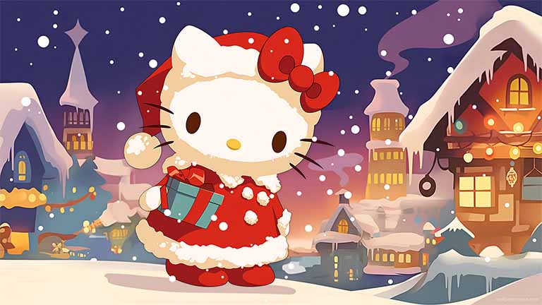 hello kitty christmas village desktop wallpaper cover