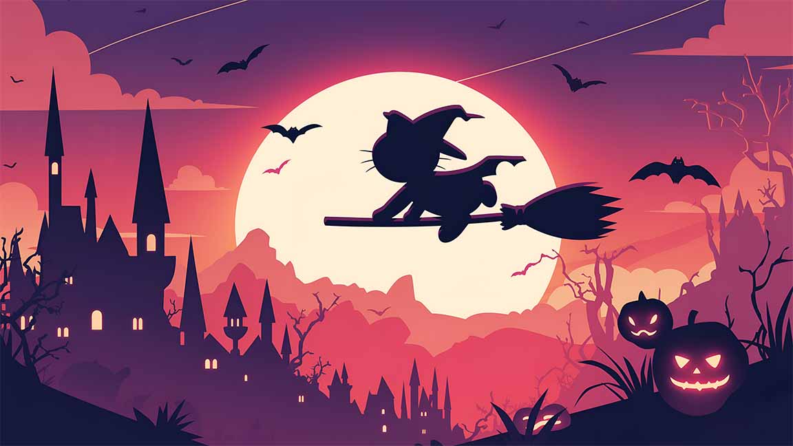hello kitty halloween broomstick desktop wallpaper cover
