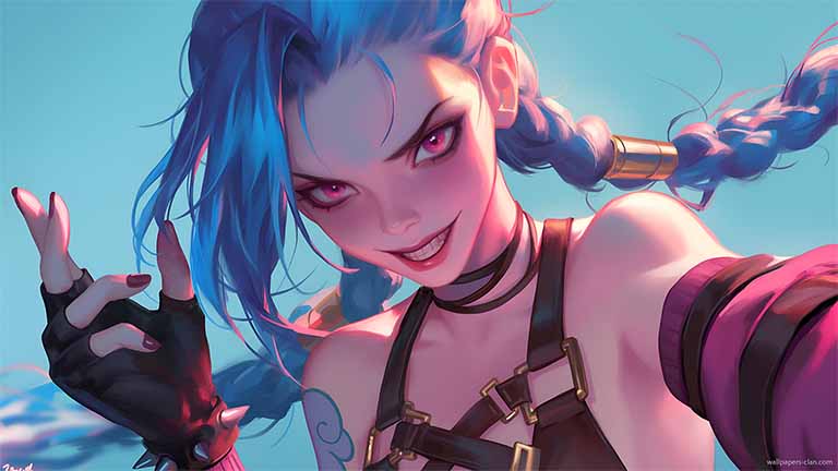 jinx playful pose gradient background desktop wallpaper cover