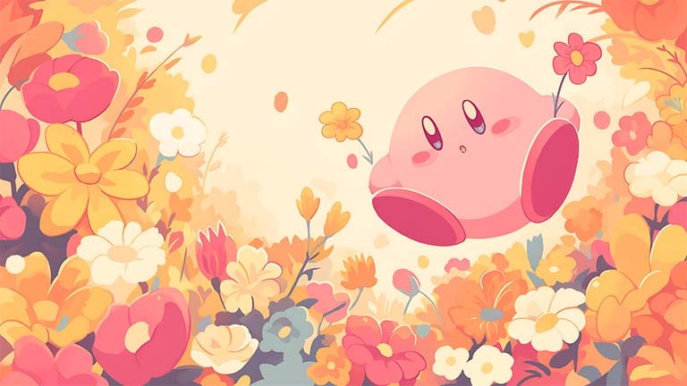 kirby cute flower field desktop wallpaper cover