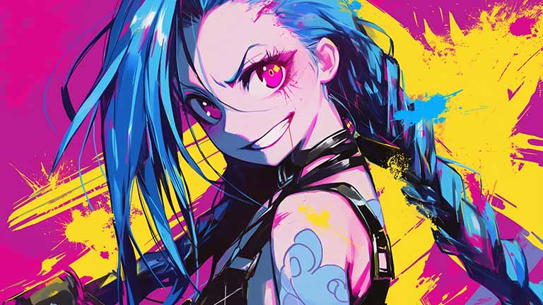league of legends jinx vibrant art desktop wallpaper cover