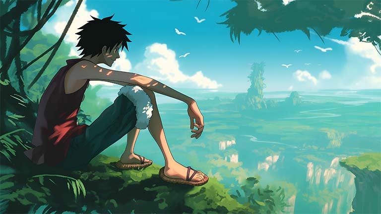 luffy one piece seaside rest background cover