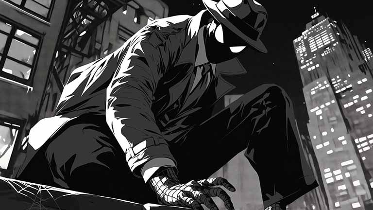 marvel spider man noir on rooftop desktop wallpaper cover