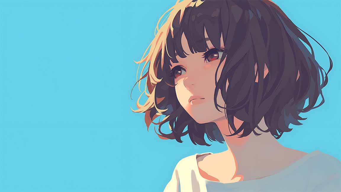 minimalist anime girl sky blue desktop wallpaper cover