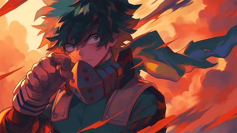 my hero academia deku determined red background desktop wallpaper cover
