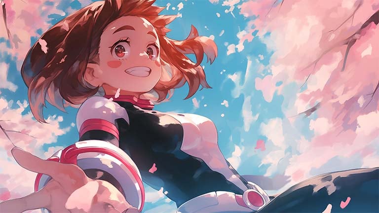 my hero academia uraraka cherry blossoms desktop wallpaper cover