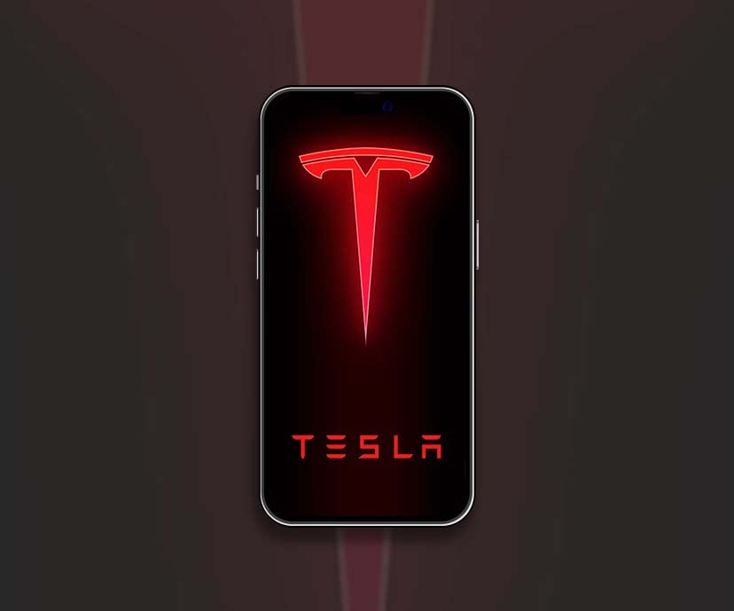 neon red tesla logo wallpapers collection
