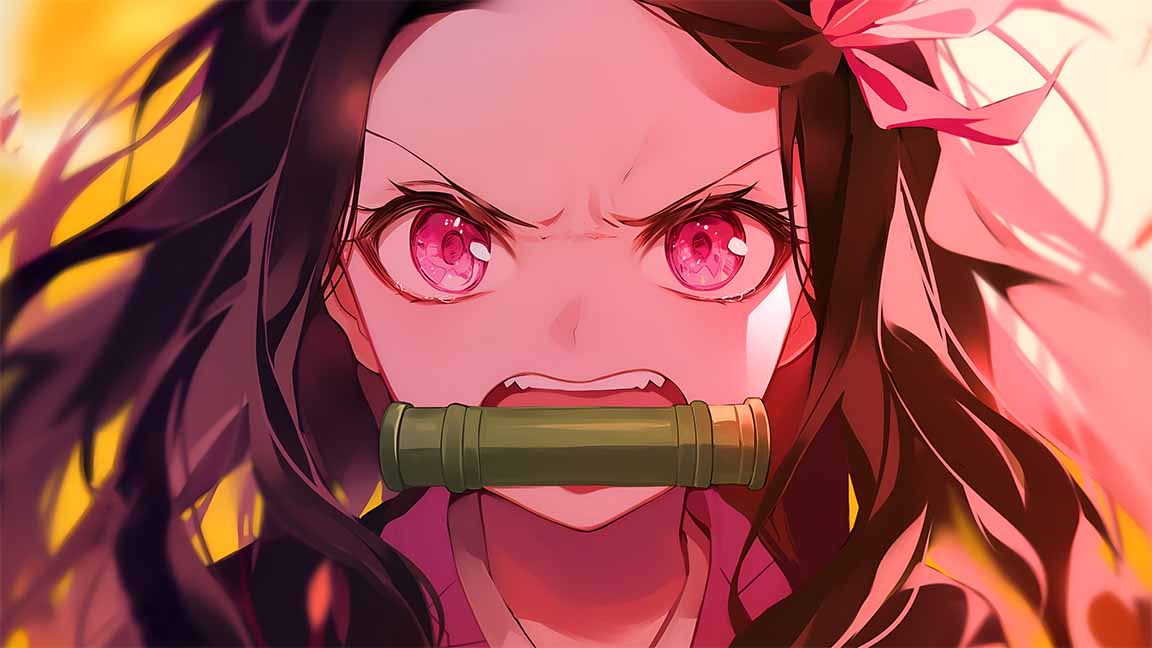 nezuko demon slayer intense look desktop wallpaper cover
