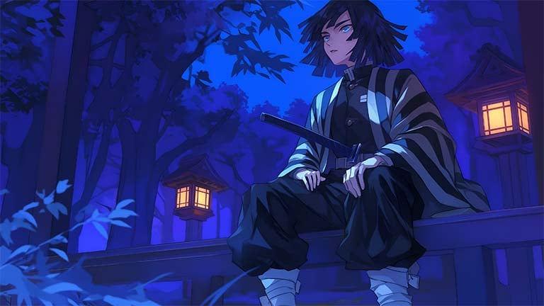 obanai iguro moonlit sword demon slayer desktop wallpaper cover