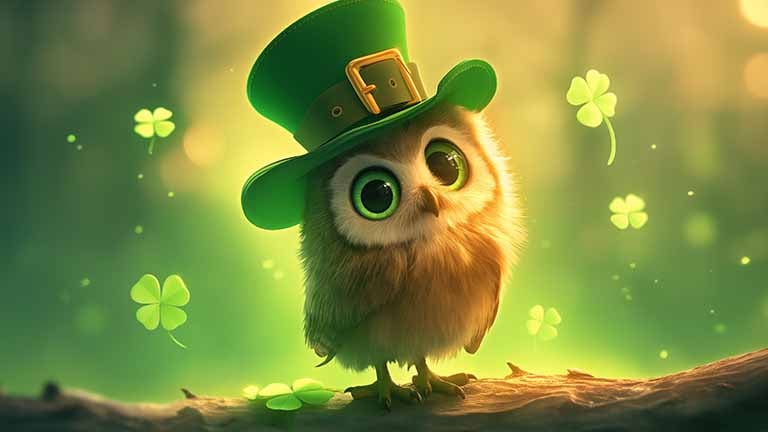 owl in leprechaun hat st patricks day desktop wallpaper cover