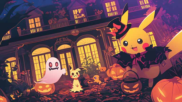 pokemon halloween haunted house desktop wallpaper cover