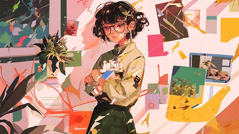 preppy aesthetic girl collage desktop wallpaper cover