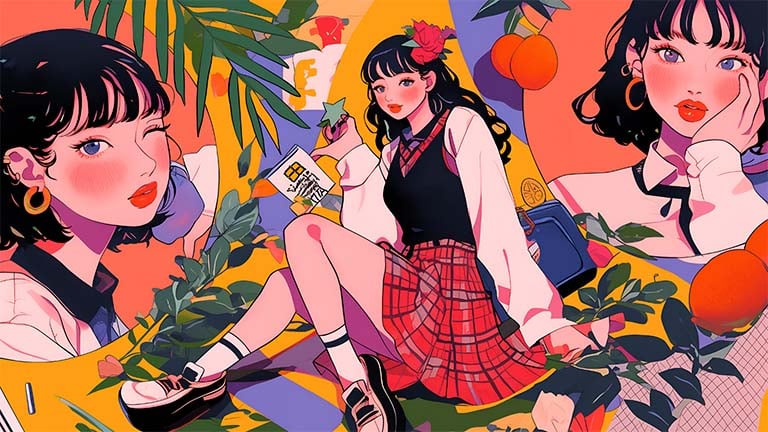 preppy girl school uniform aesthetic desktop wallpaper cover