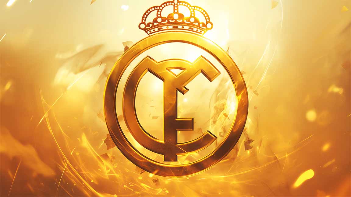real madrid logo golden fire desktop wallpaper cover