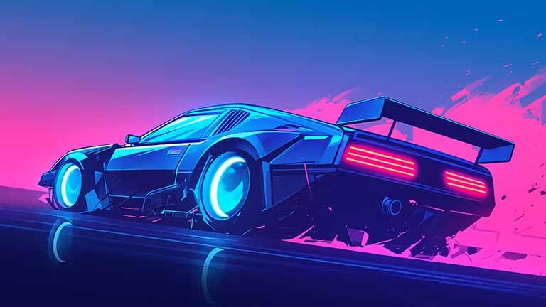 retro futurism car drive desktop wallpaper cover