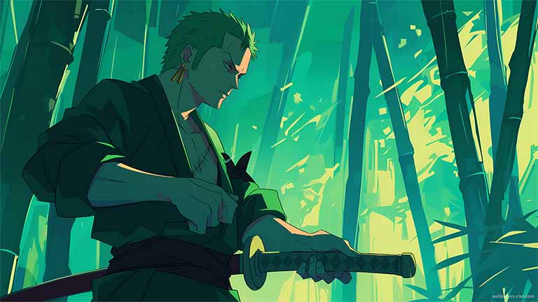 roronoa zoro samurai bamboo scene desktop wallpaper cover