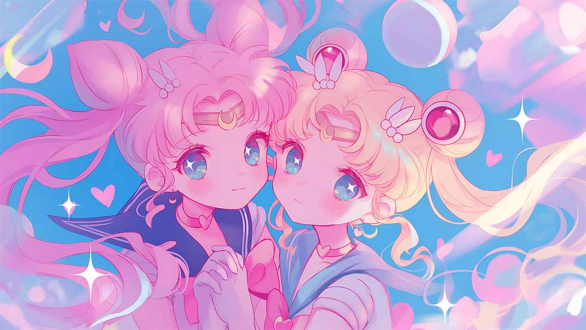 sailor moon & luna kawaii pastel desktop wallpaper cover