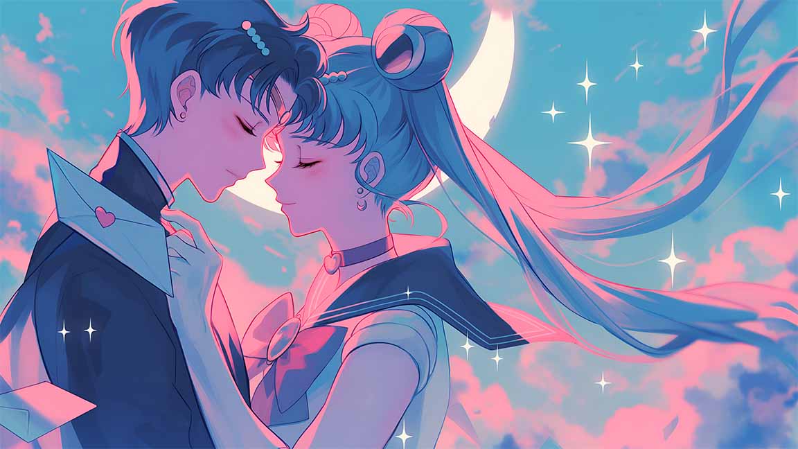 sailor moon tuxedo mask romantic moonlit desktop wallpaper cover