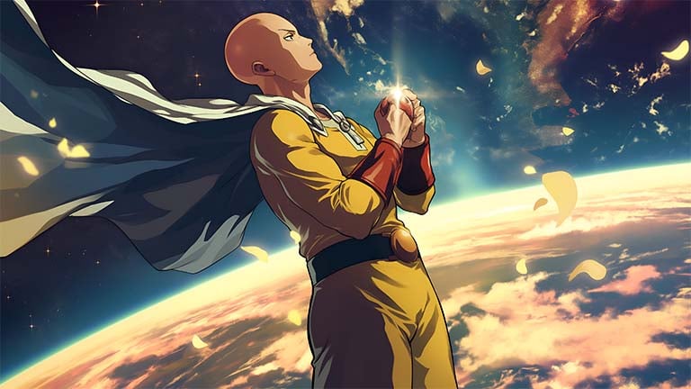 saitama one punch man space view desktop wallpaper cover