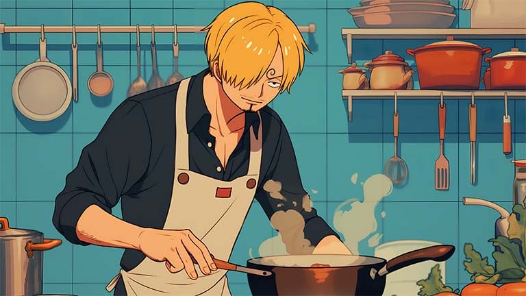 sanji cooking kitchen one piece desktop wallpaper cover