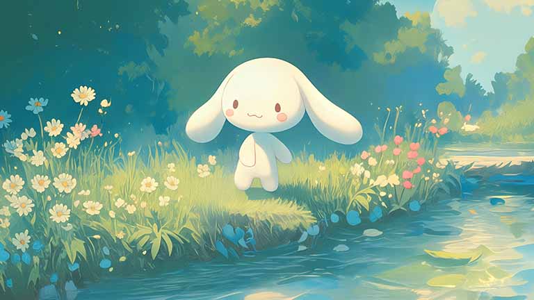sanrio cinnamoroll in nature desktop wallpaper cover