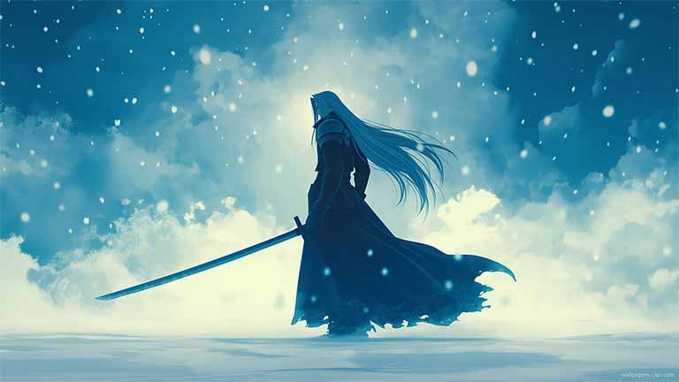 sephiroth winter silhouette pc wallpaper cover