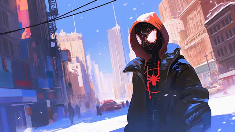 spider man miles morales in city street desktop wallpaper cover