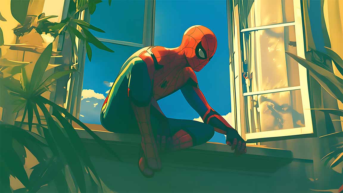 spiderman window light aesthetic desktop wallpaper cover