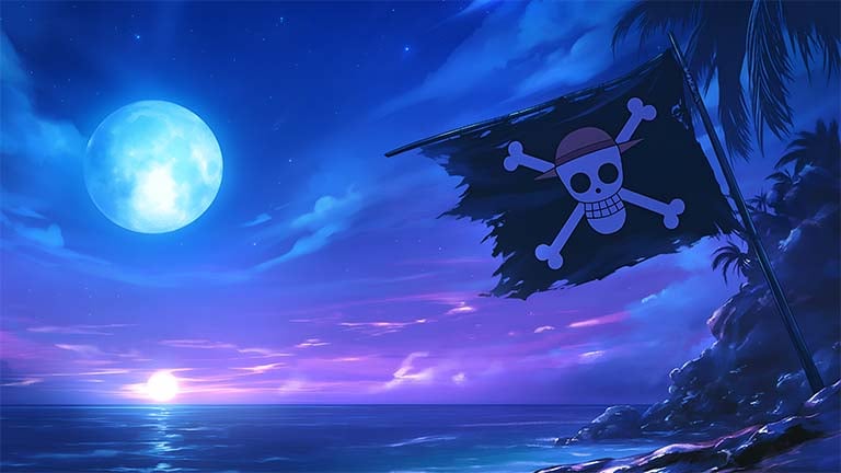 straw hat pirates flag night ocean desktop wallpaper cover