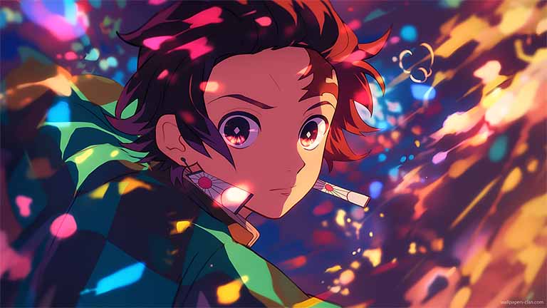 tanjiro demon slayer colorful background wallpaper cover