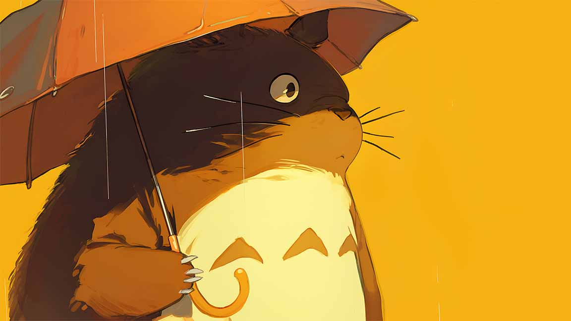 totoro under umbrella desktop wallpaper cover