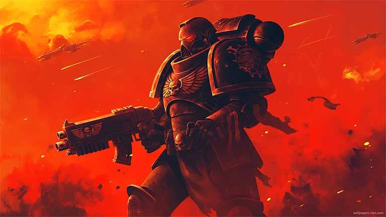 warhammer 40k red armored space marine desktop wallpaper cover