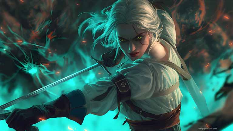 witcher ciri green magic sword pc wallpaper cover