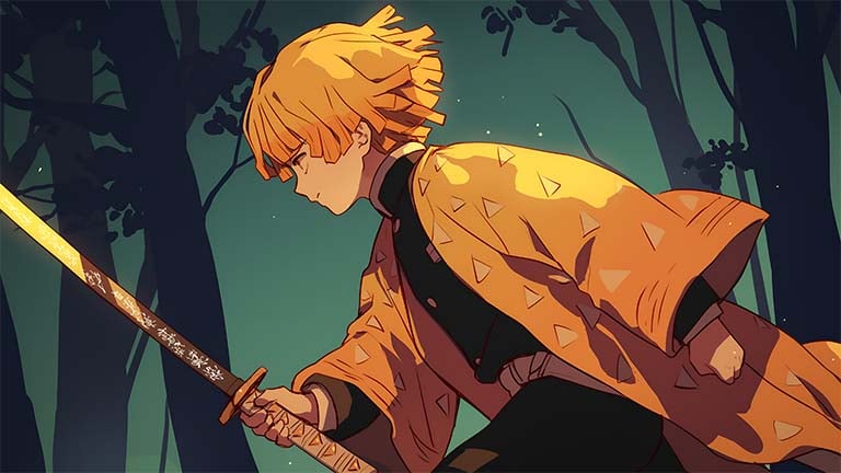 zenitsu sword drawn kny desktop wallpaper cover
