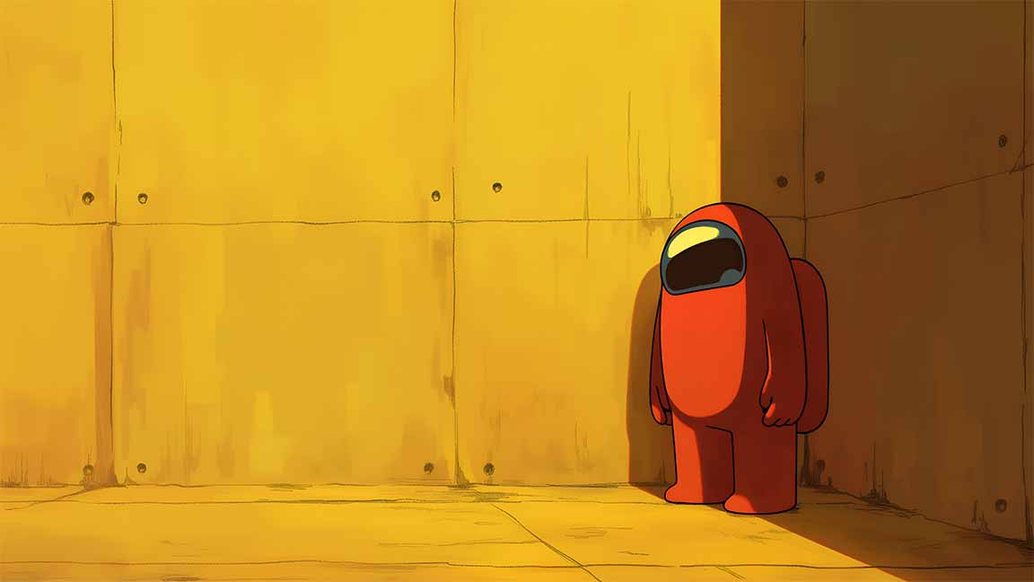 amogus sus red crewmate corner desktop wallpaper cover