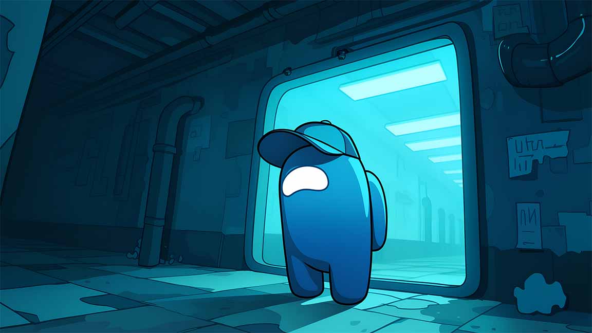among us blue crewmate glow door desktop wallpaper cover