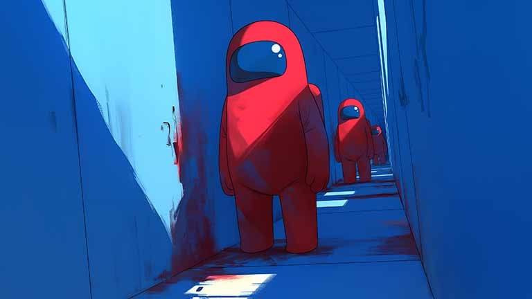 among us crewmates suspicious corridor desktop wallpaper cover