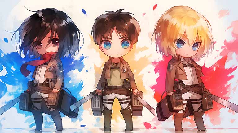 attack on titan trio fierce resolve desktop wallpaper cover