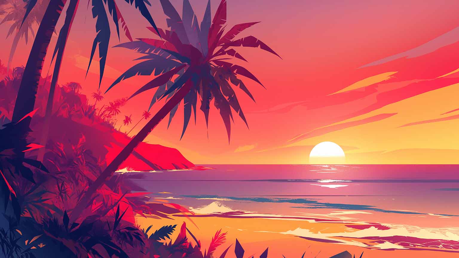 beach sunset with ocean waves desktop wallpaper cover
