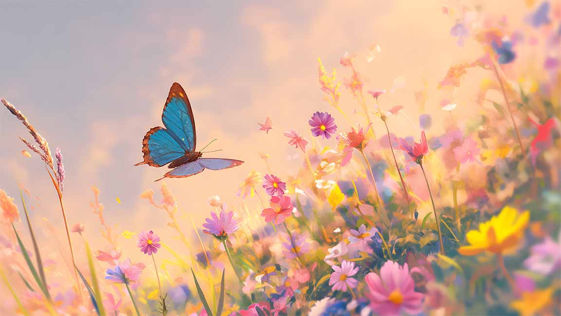 blue butterfly flower field desktop wallpaper cover
