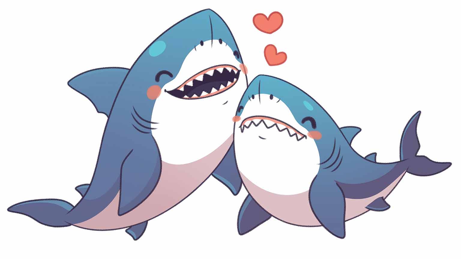 cartoon sharks in love desktop wallpaper cover