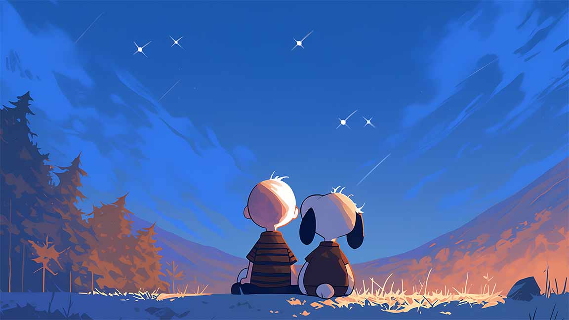 charlie brown &snoopy starry night desktop wallpaper cover