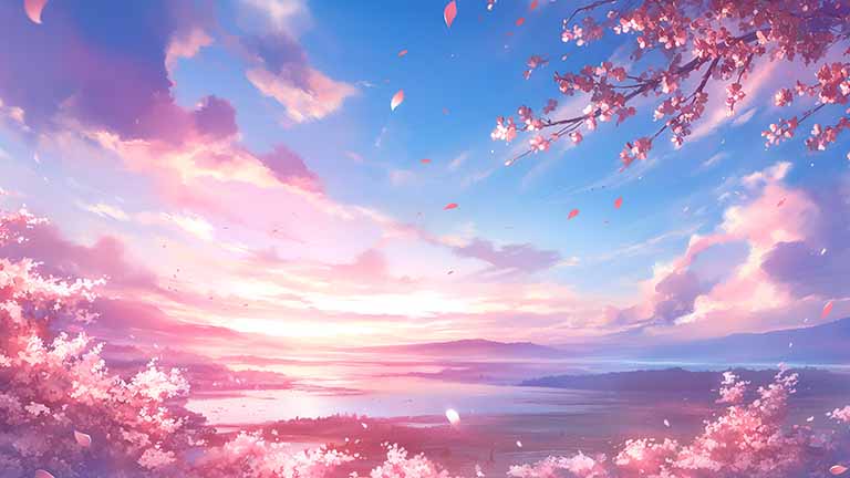 cherry blossom skyline spring sunset desktop wallpaper cover