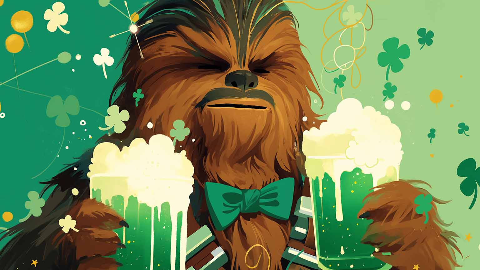 chewbacca celebrating st patricks day desktop wallpaper cover